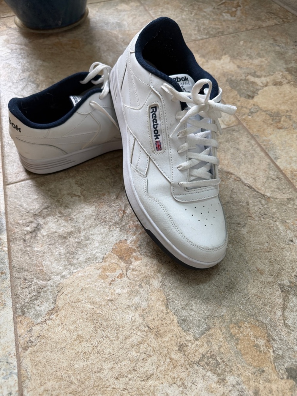 Reebok Men’s White Sneakers with Navy Lining
